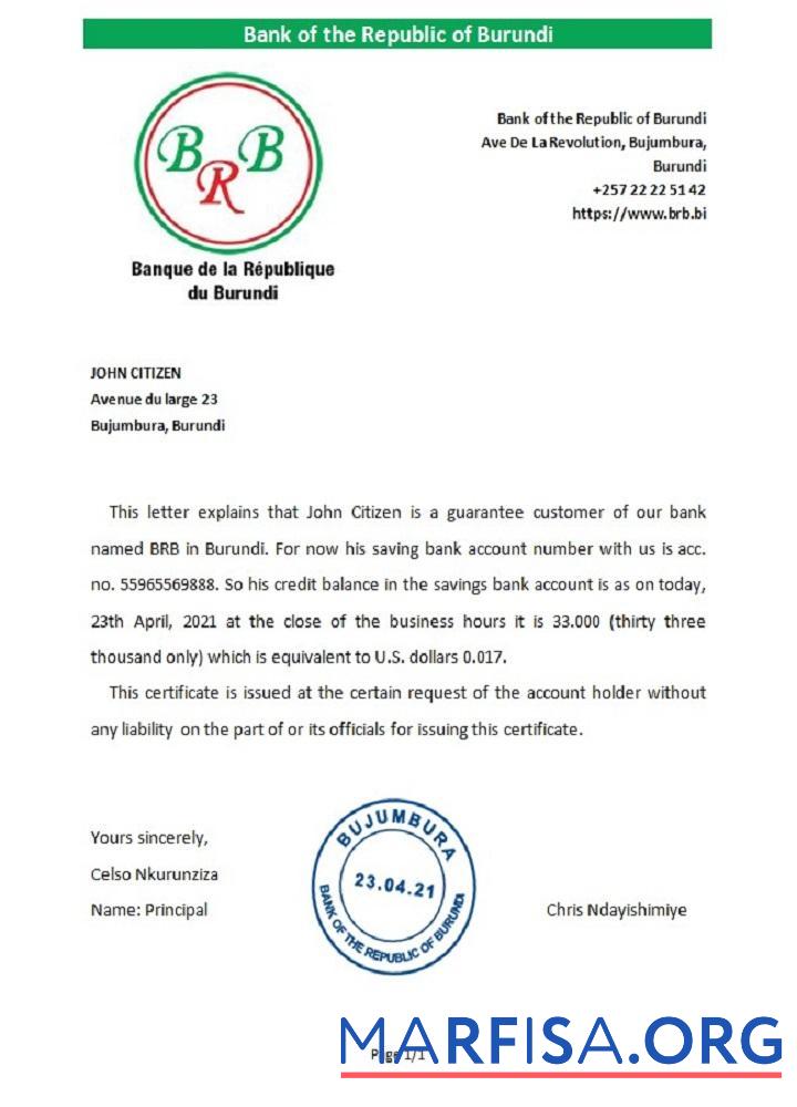 Downloadable Burundi The republic bank of Burundi reference real example